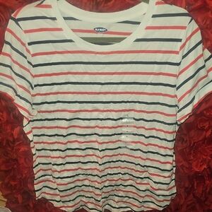 Old Navy NWT Women's Red and Navy Striped Tee Size Large